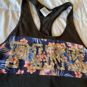 PINK Tank top glitter tropical